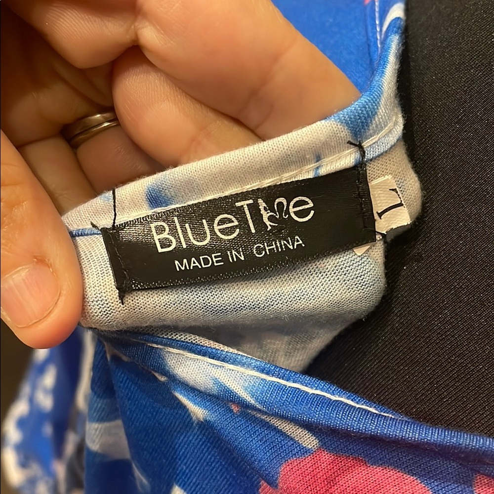 Blue and Pink Casual Sundress with Bell Sleeves - Picture 4 of 5